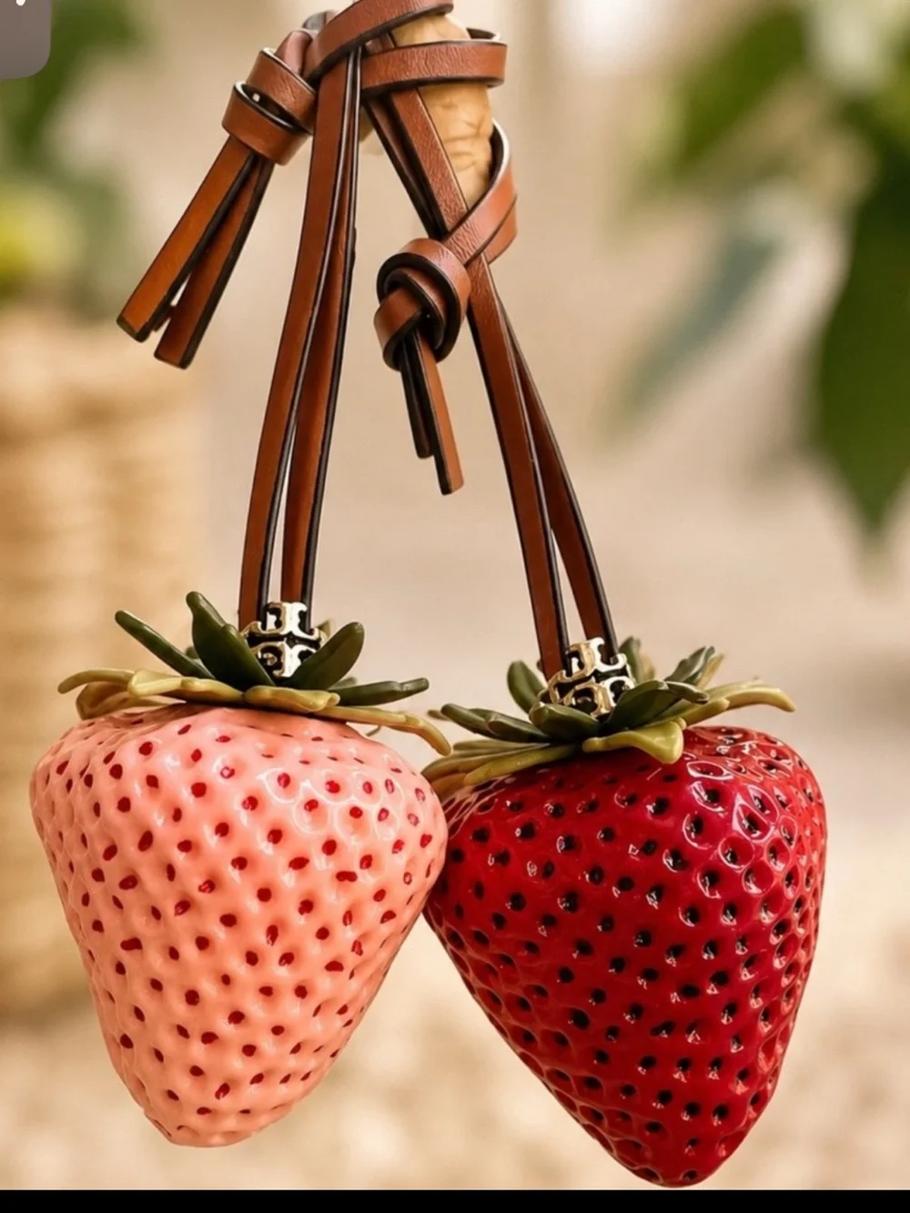 Tory Burch Strawberry Pendant Bag Charm - Red & Green with leather $130